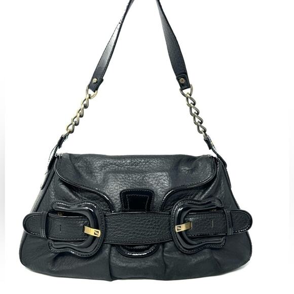 Fendi B. Bis Vintage Black Leather Flap Shoulder Bag - Picture 2 of 11